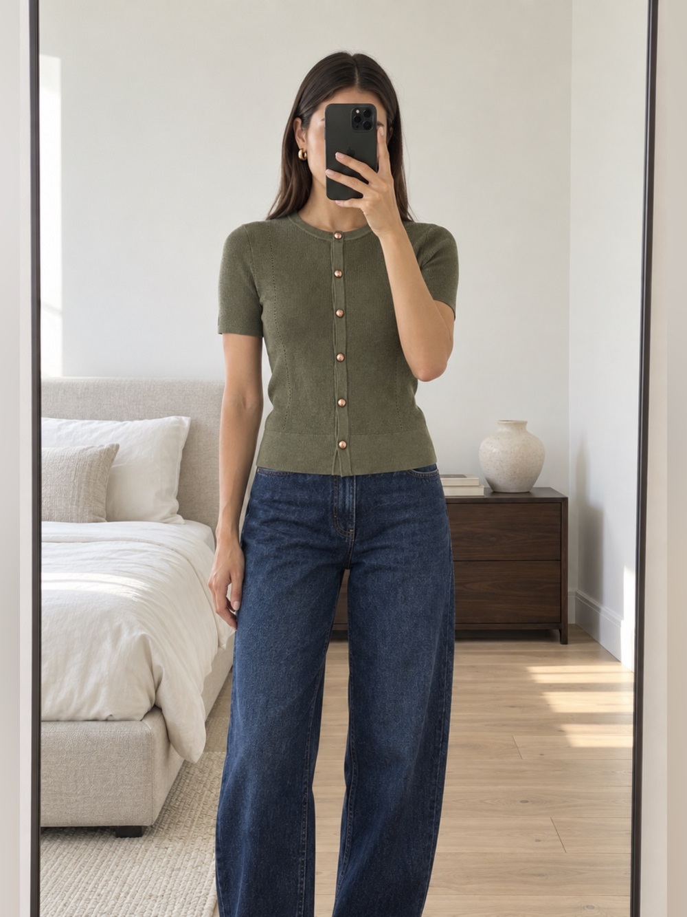 Rag & Bone Olive Green Short Sleeve Button Front Knit Cardigan Size S NWT
